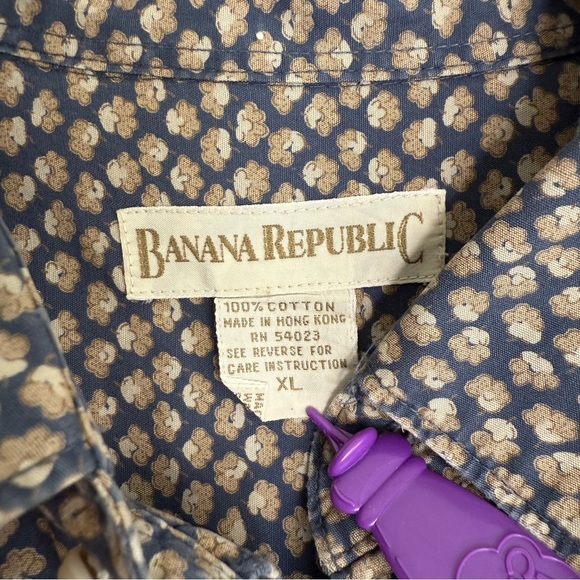 Vintage Banana Republic men’s micro floral print shirt size XL - Picture 3 of 9